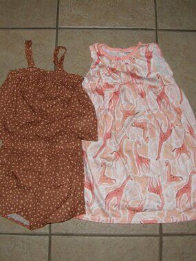 NEW NWT Girls Sz 5 Toddler Colorful Giraffe Print Night Gown & Pajamas 3 Pc Set